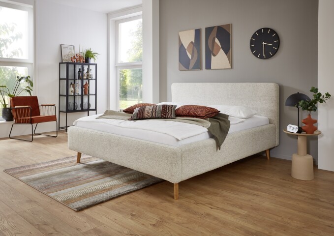 Polsterbett >Mattis mit BK< Liegefläche 160x200 cm, Hevre Beige, Stellmaß: 181x105x218cm (BxHxT)