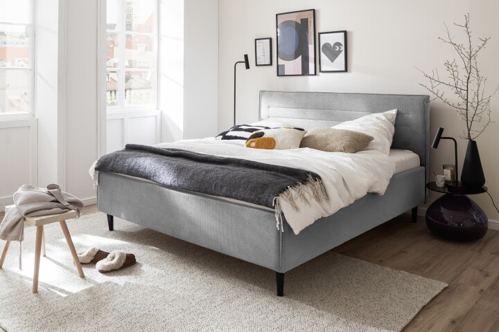 Polsterbett >Tampere< 180x200 cm, Stoffbezug grau, Aufstellmaße B/H/T 192x114x218 cm