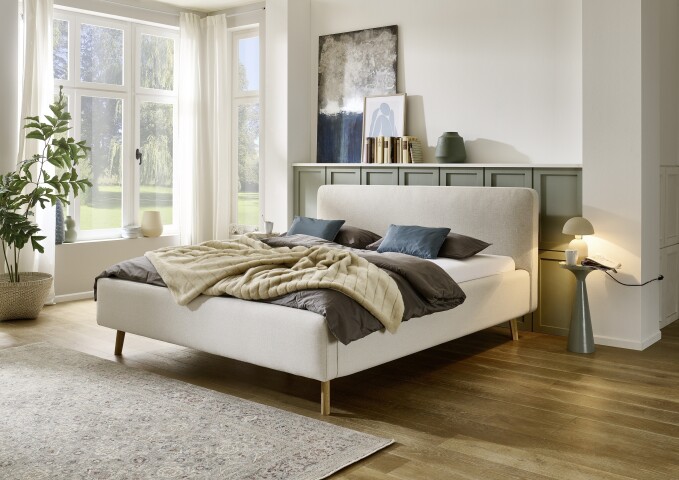 Polsterbett >Mattis mit BK< Liegefläche 180x200 cm, Nordic Ivory, Stellmaß: 201x105x218cm (BxHxT)