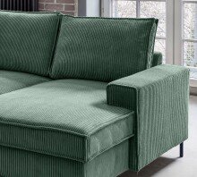 Wohnlandschaft >Rube< Schlaffunktion, Stauraum, Cord moosgrün - 198x92x309cm (BxHxT)