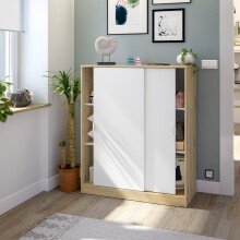 Schuhschrank >GARONA< 6 Fächer, Asteiche Dekor / Artik Weiß - 100x119x40 (BxHxT)