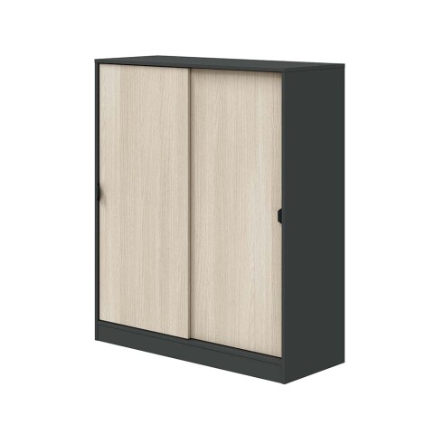 Schuhschrank >GARONA< 6 Fächer, Anthrazitgrau / Eiche Dekor - 100x119x40 (BxHxT)