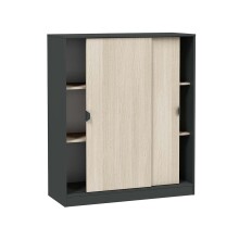 Schuhschrank >GARONA< 6 Fächer, Anthrazitgrau / Eiche Dekor - 100x119x40 (BxHxT)