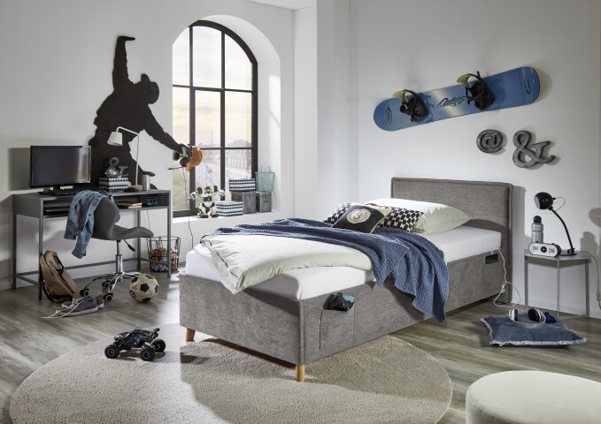 Polsterbett >Fun mit BK< Liegefläche 90x200cm, City Grau, Stellmaß: 103x90x215cm (BxHxT)
