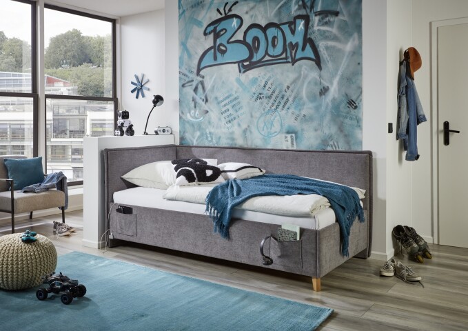 Polsterliege >Fun mit BK< Liegefläche 120x200cm, City Grau, Stellmaß: 133x90x215cm (BxHxT)