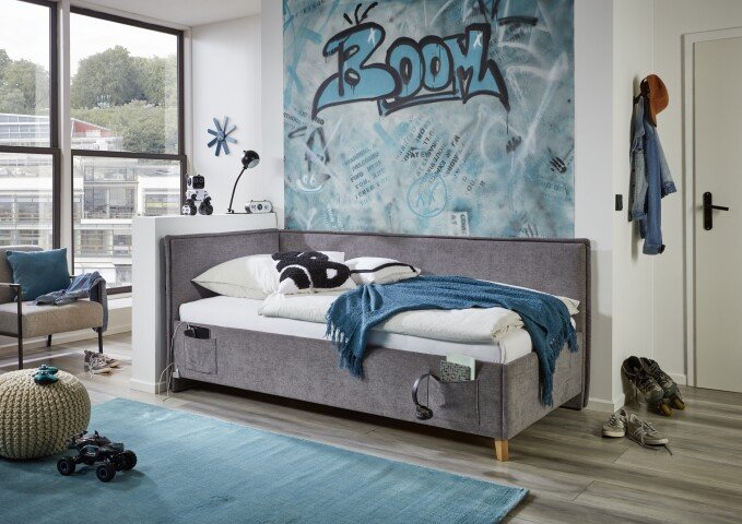 Polsterliege >Fun mit BK< Liegefläche 120x200cm, City Grau, Stellmaß: 133x90x215cm (BxHxT)