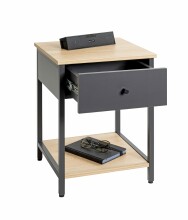 Beistelltisch >37880< Nachttisch, 1 Schublade, anthrazit, Eiche Dekor - 40x55x40cm (BxHxT)