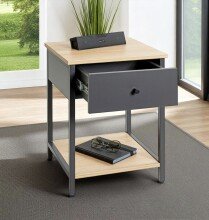 Beistelltisch >37880< Nachttisch, 1 Schublade, anthrazit, Eiche Dekor - 40x55x40cm (BxHxT)