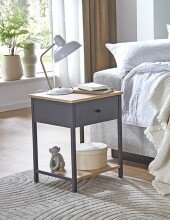 Beistelltisch >37880< Nachttisch, 1 Schublade, anthrazit, Eiche Dekor - 40x55x40cm (BxHxT)