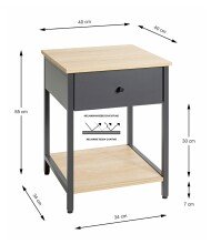 Beistelltisch >37880< Nachttisch, 1 Schublade, anthrazit, Eiche Dekor - 40x55x40cm (BxHxT)
