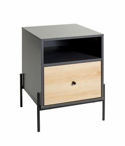 Nachtkonsole >52869< in anthrazit, eiche Dekor, schwarz  - 45x60x47 (BxHxT)