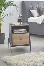 Nachtkonsole >52869< in anthrazit, eiche Dekor, schwarz  - 45x60x47 (BxHxT)