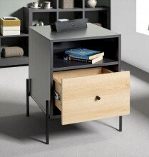 Nachtkonsole >52869< in anthrazit, eiche Dekor, schwarz  - 45x60x47 (BxHxT)
