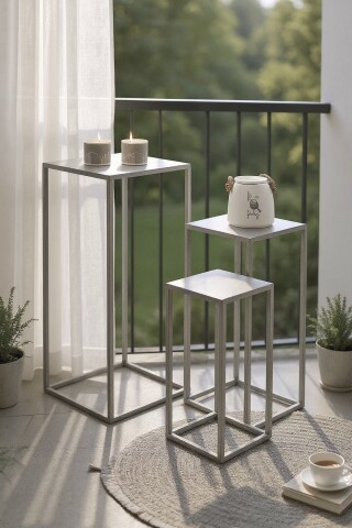 Blumentisch >54187< (3-teilig) in grau (Coolgrey), Metall