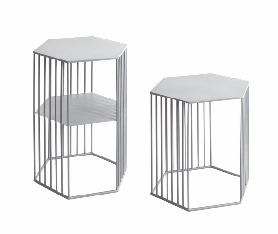 Satztisch >54192< (2-teilig) in grau (Coolgrey), Metall - 38x55x33cm (BxHxT)