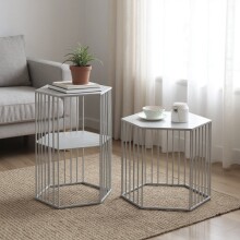 Satztisch >54192< (2-teilig) in grau (Coolgrey), Metall - 38x55x33cm (BxHxT)