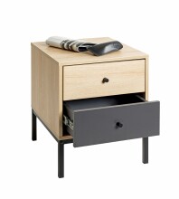 Nachtkommode >55496< 2 Schubladen, anthrazit, eiche Dekor, schwarz - 40x50x45 (BxHxT)