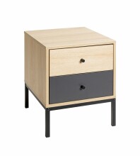 Nachtkommode >55496< 2 Schubladen, anthrazit, eiche Dekor, schwarz - 40x50x45 (BxHxT)