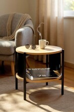 Beistelltisch >59535< in eiche Dekor / schwarz - 44x44cm (HxD)