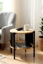 Beistelltisch >59535< in eiche Dekor / schwarz - 44x44cm (HxD)