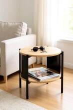 Beistelltisch >59535< in eiche Dekor / schwarz - 44x44cm (HxD)