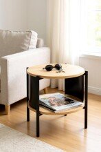 Beistelltisch >59535< in eiche Dekor / schwarz - 44x44cm (HxD)