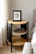 Beistelltisch >59536< in Eiche Dekor, schwarz  - 60x44cm (HxD)