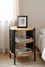 Beistelltisch >59536< in Eiche Dekor, schwarz  - 60x44cm (HxD)
