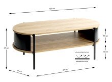 Couchtisch >59537< in Eiche Dekor, schwarz  - 100x37x54cm (BxHxT)