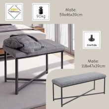 Sitzbank >59559< in grau, schwarz, Metall, Textilgewebe - 59x46x39cm (BxHxT)