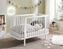 Babybett >PEPPINI< in weiß, Nadelholz massiv - 74x84x145cm (BxHxT)