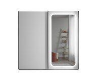 Schwebetürenschrank >MIONE< inkl. Beleuchtung, Spiegel / weiß - 215x210x60cm (BxHxT)