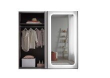 Schwebetürenschrank >MIONE< inkl. Beleuchtung, Spiegel / weiß - 215x210x60cm (BxHxT)