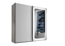 Schwebetürenschrank >MIONE< inkl. Beleuchtung, Spiegel / weiß - 215x210x60cm (BxHxT)
