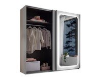 Schwebetürenschrank >MIONE< inkl. Beleuchtung, Spiegel / weiß - 215x210x60cm (BxHxT)