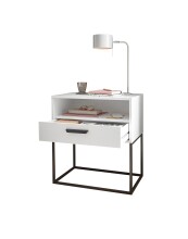 Nachtkommode >CUDRO< 1 Schublade, 1 Fach, Weiß / schwarz - 60x65x38,5cm (BxHxT)