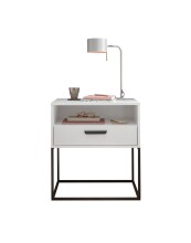 Nachtkommode >CUDRO< 1 Schublade, 1 Fach, Weiß / schwarz - 60x65x38,5cm (BxHxT)