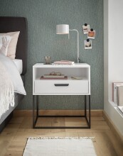 Nachtkommode >CUDRO< 1 Schublade, 1 Fach, Weiß / schwarz - 60x65x38,5cm (BxHxT)