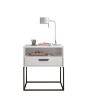 Nachtkommode >CUDRO< 1 Schublade, 1 Fach, Weiß / schwarz - 60x65x38,5cm (BxHxT)