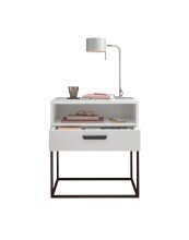 Nachtkommode >CUDRO< 1 Schublade, 1 Fach, Weiß / schwarz - 60x65x38,5cm (BxHxT)