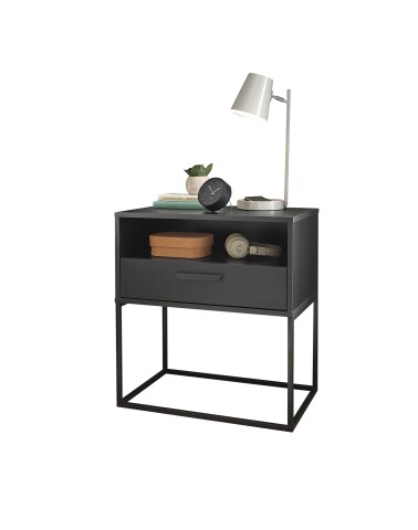 Nachtkommode >CUDRO< 1 Schublade, 1 Fach, Graphit / schwarz - 60x65x38,5cm (BxHxT)