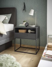 Nachtkommode >CUDRO< 1 Schublade, 1 Fach, Graphit / schwarz - 60x65x38,5cm (BxHxT)