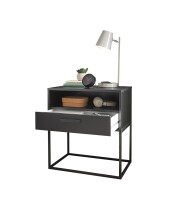 Nachtkommode >CUDRO< 1 Schublade, 1 Fach, Graphit / schwarz - 60x65x38,5cm (BxHxT)