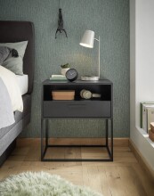 Nachtkommode >CUDRO< 1 Schublade, 1 Fach, Graphit / schwarz - 60x65x38,5cm (BxHxT)