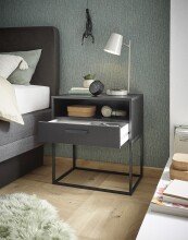 Nachtkommode >CUDRO< 1 Schublade, 1 Fach, Graphit / schwarz - 60x65x38,5cm (BxHxT)