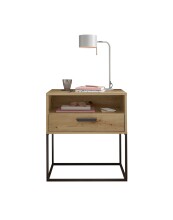 Nachtkommode >CUDRO< 1 Schub, 1 Fach, Artisan Eiche Dekor / schwarz - 60x65x38,5cm (BxHxT)