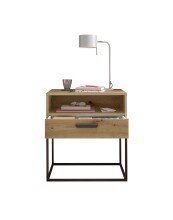 Nachtkommode >CUDRO< 1 Schub, 1 Fach, Artisan Eiche Dekor / schwarz - 60x65x38,5cm (BxHxT)