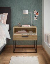 Nachtkommode >CUDRO< 1 Schub, 1 Fach, Artisan Eiche Dekor / schwarz - 60x65x38,5cm (BxHxT)