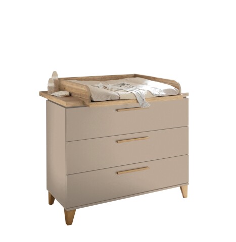 Wickelkommode >HILDA< Wickelaufsatz, Kaschmir / Mauvella Oak Dekor - 120x108,7x77cm (BxHxT)