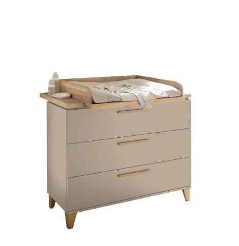 Wickelkommode >HILDA< Wickelaufsatz, Kaschmir / Mauvella Oak Dekor - 120x108,7x77cm (BxHxT)